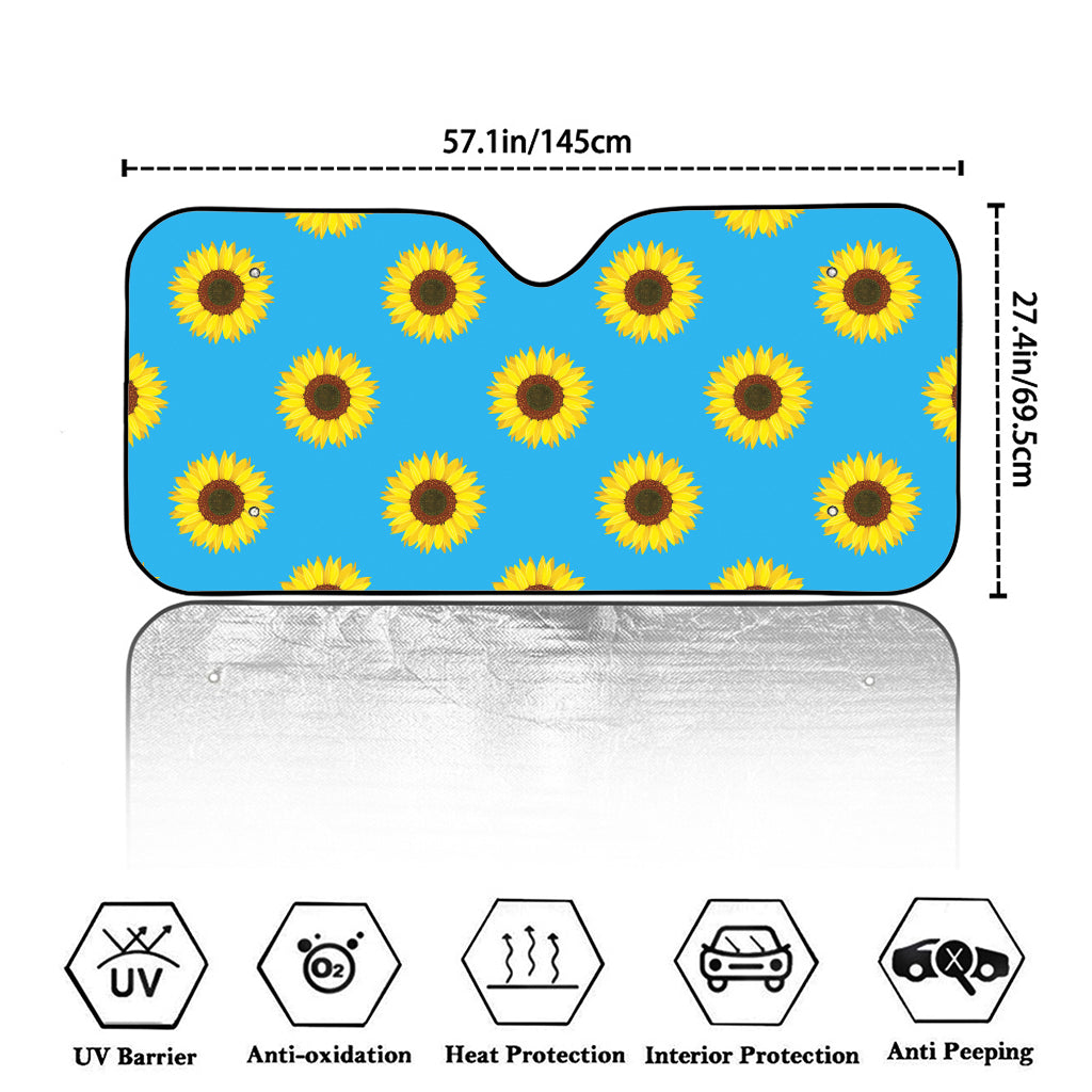 Blue Cute Sunflower Pattern Print Car Windshield Sun Shade