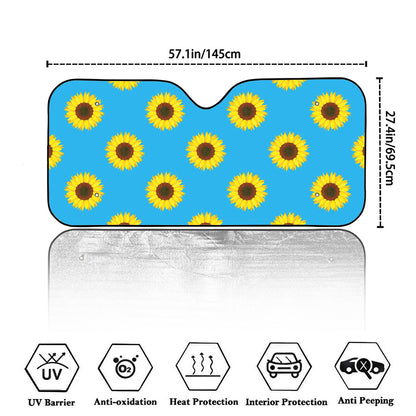 Blue Cute Sunflower Pattern Print Car Windshield Sun Shade