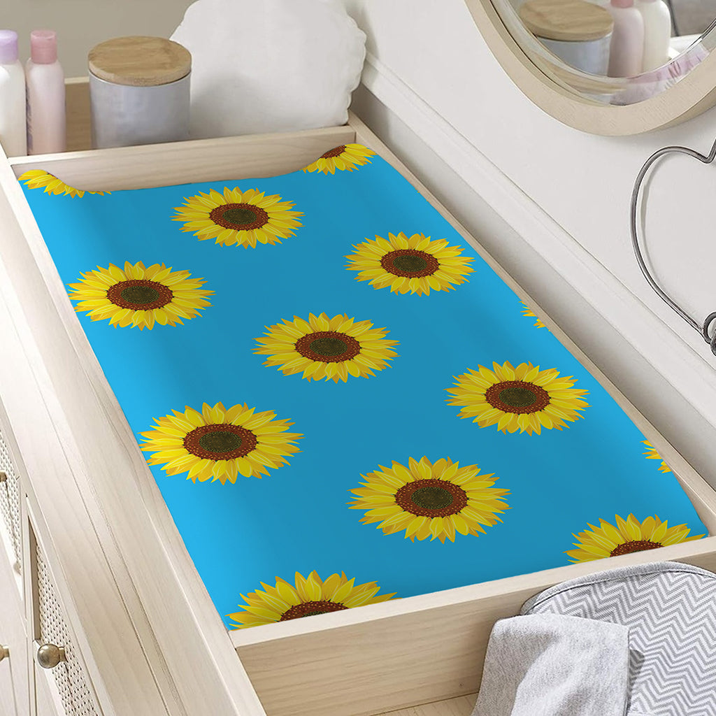 Blue Cute Sunflower Pattern Print Changing Pad Cover