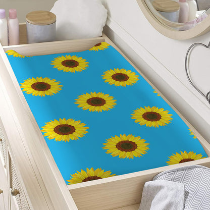 Blue Cute Sunflower Pattern Print Changing Pad Cover