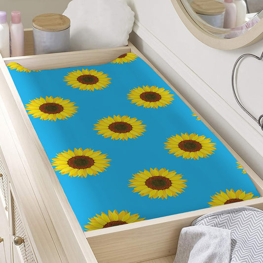 Blue Cute Sunflower Pattern Print Changing Pad Cover
