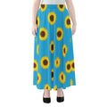 Blue Cute Sunflower Pattern Print Chiffon Maxi Skirt