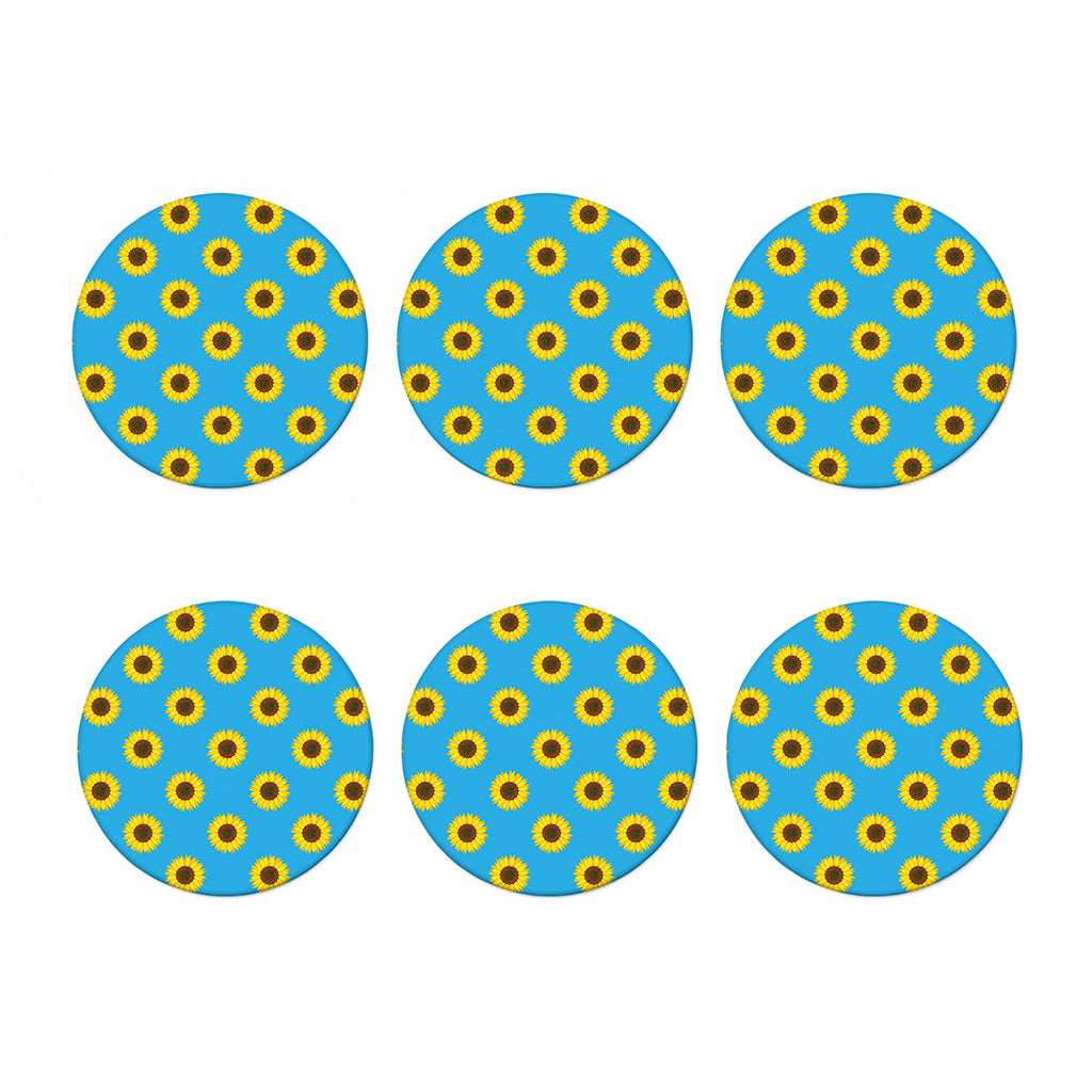 Blue Cute Sunflower Pattern Print Coaster Set
