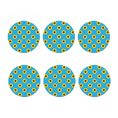Blue Cute Sunflower Pattern Print Coaster Set