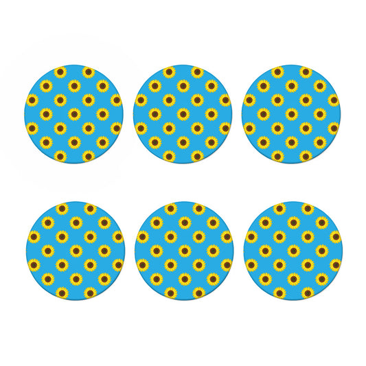 Blue Cute Sunflower Pattern Print Coaster Set