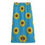 Blue Cute Sunflower Pattern Print Cotton Front Slit Maxi Skirt
