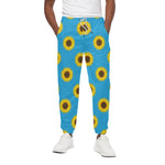 Blue Cute Sunflower Pattern Print Cotton Pants