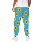 Blue Cute Sunflower Pattern Print Cotton Pants