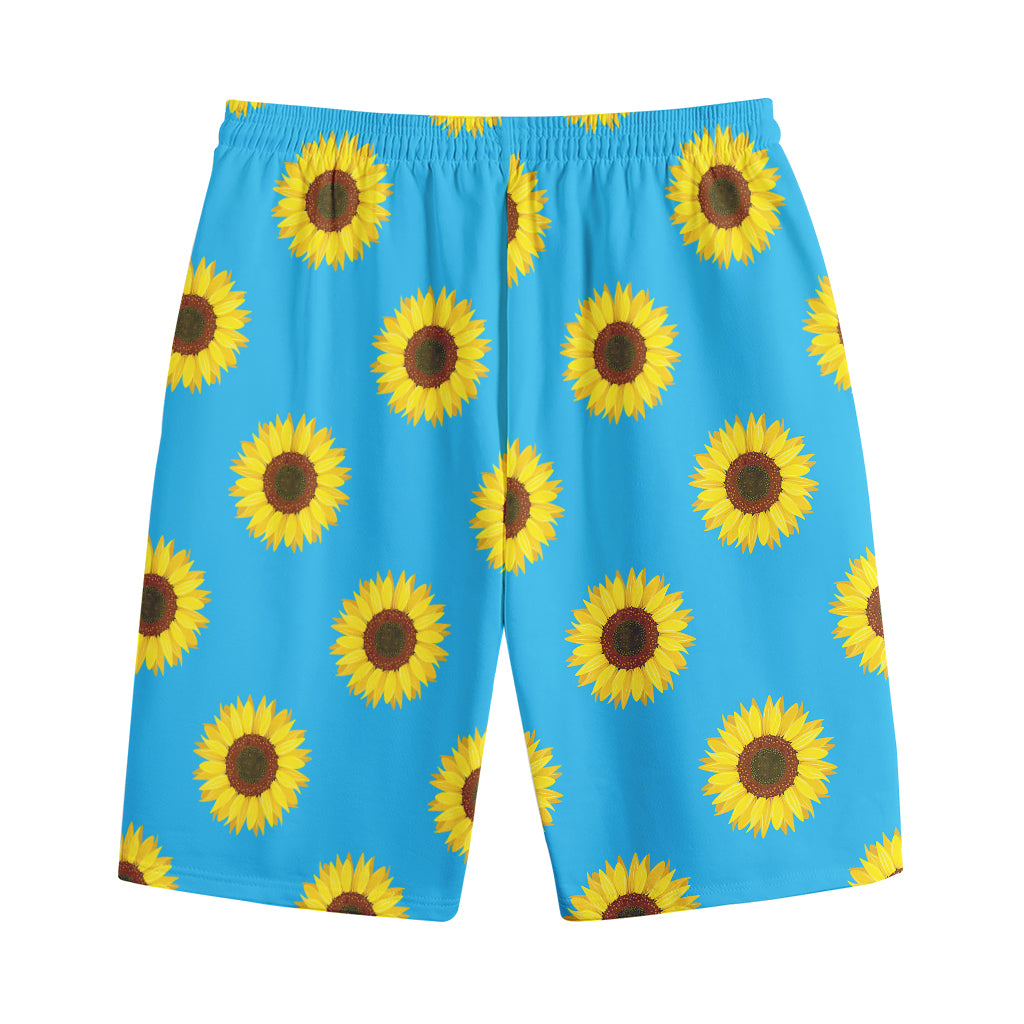 Blue Cute Sunflower Pattern Print Cotton Shorts
