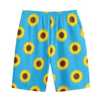 Blue Cute Sunflower Pattern Print Cotton Shorts
