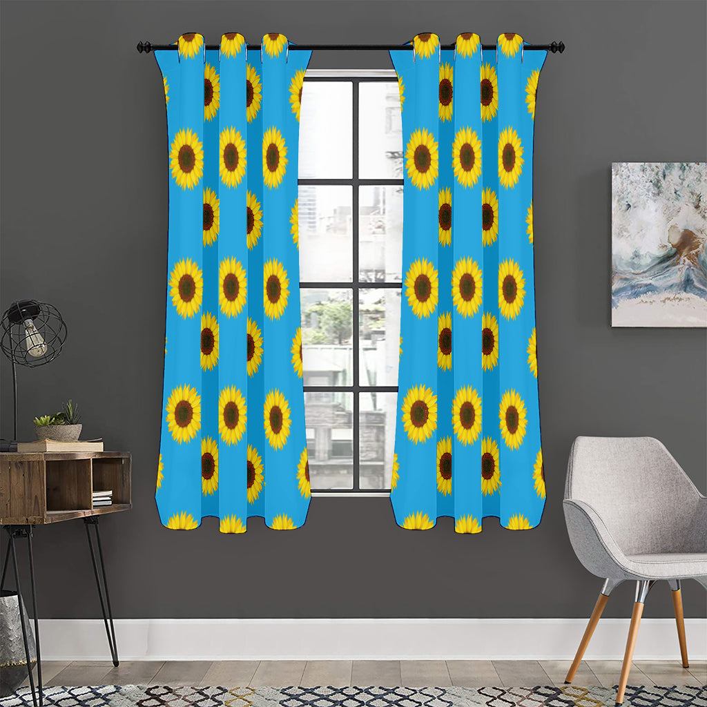 Blue Cute Sunflower Pattern Print Curtain