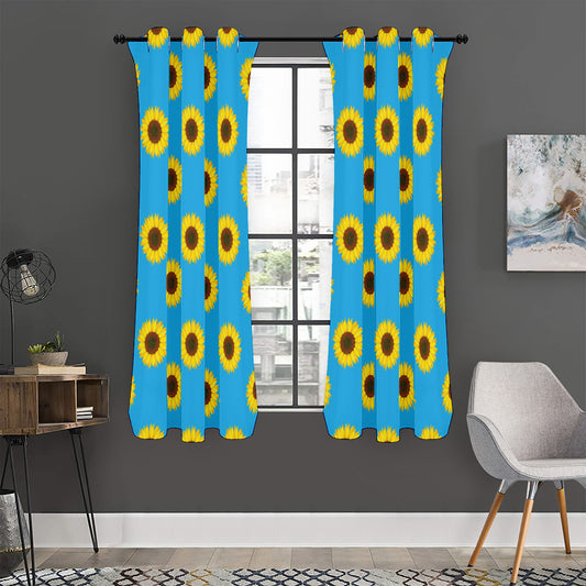 Blue Cute Sunflower Pattern Print Curtain