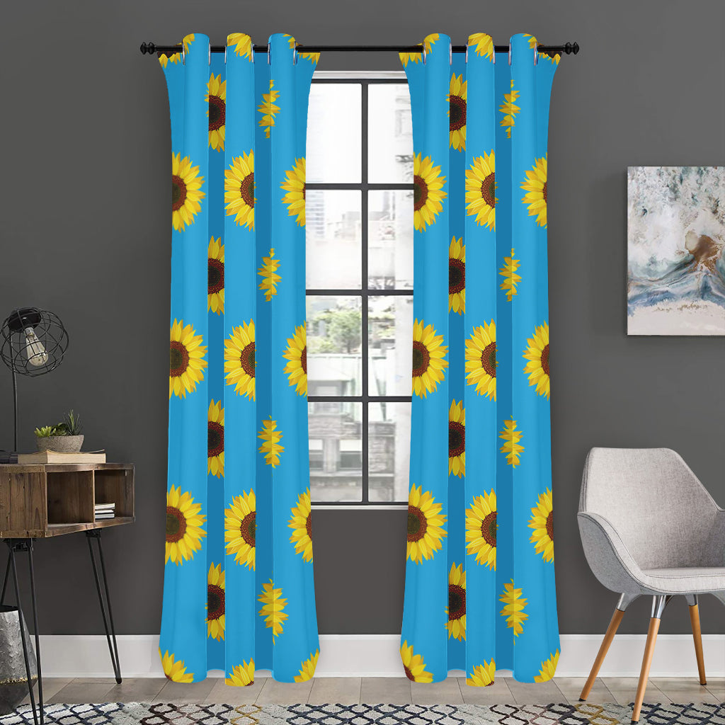 Blue Cute Sunflower Pattern Print Curtain