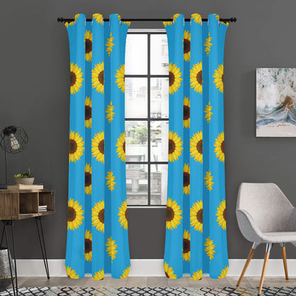 Blue Cute Sunflower Pattern Print Curtain