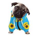 Blue Cute Sunflower Pattern Print Dog Zip Up Hoodie