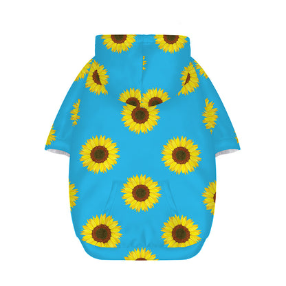 Blue Cute Sunflower Pattern Print Dog Zip Up Hoodie