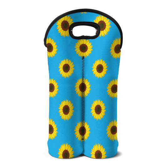 Blue Cute Sunflower Pattern Print Double Neoprene Wine Tote