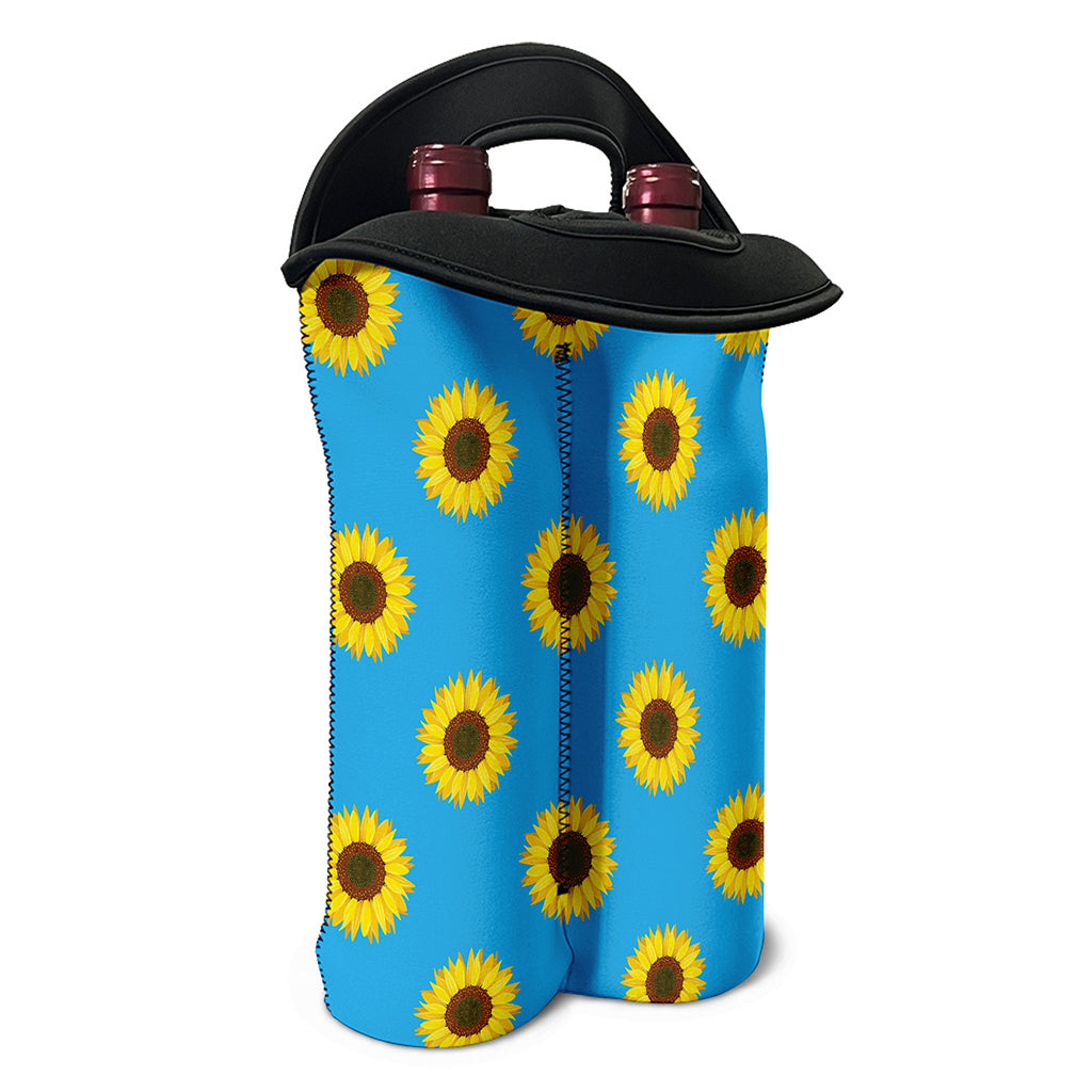 Blue Cute Sunflower Pattern Print Double Neoprene Wine Tote