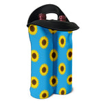 Blue Cute Sunflower Pattern Print Double Neoprene Wine Tote