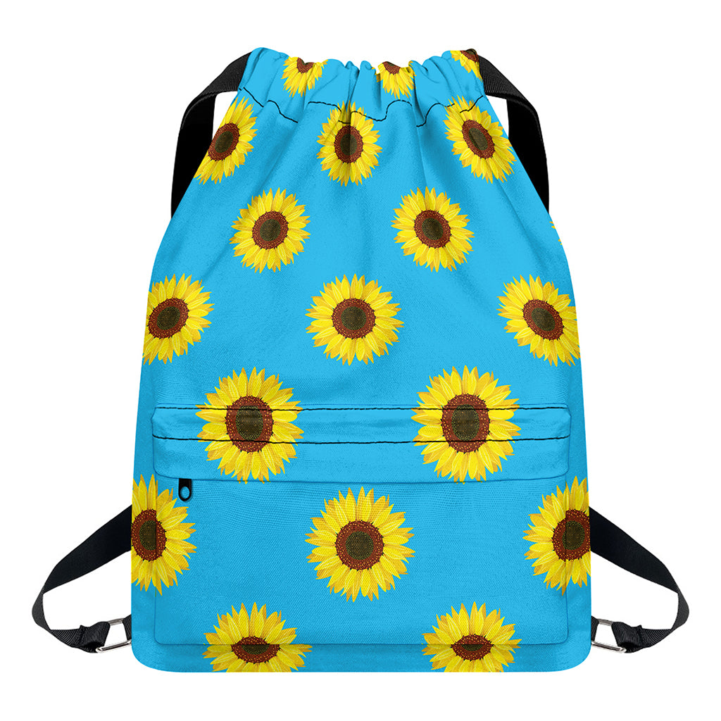 Blue Cute Sunflower Pattern Print Drawstring Backpack