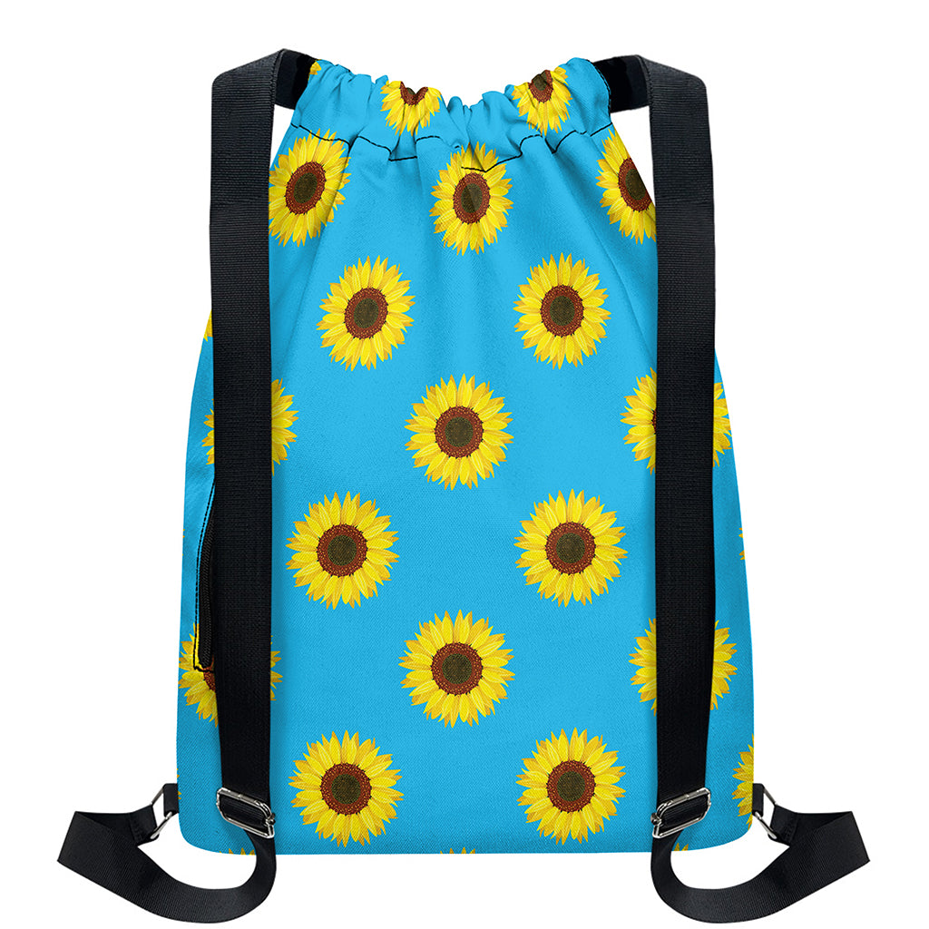 Blue Cute Sunflower Pattern Print Drawstring Backpack