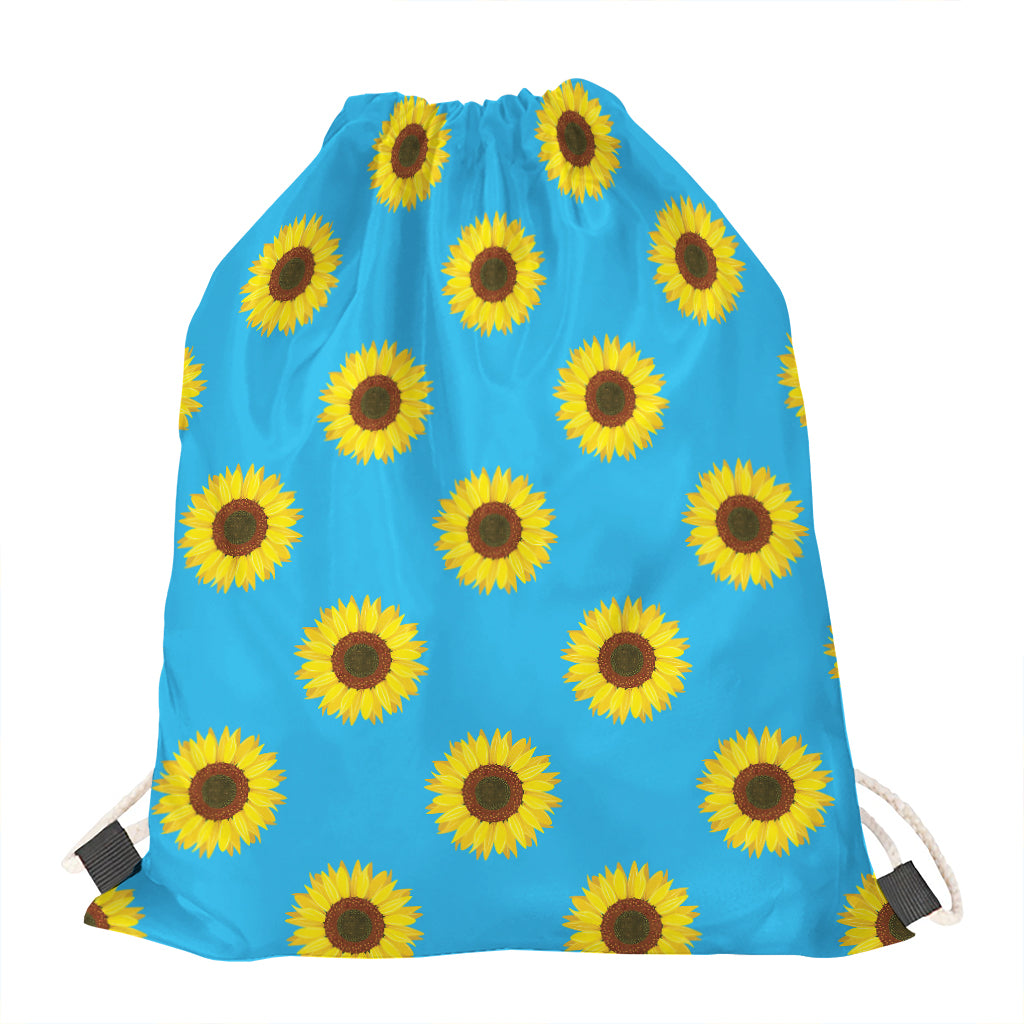 Blue Cute Sunflower Pattern Print Drawstring Bag