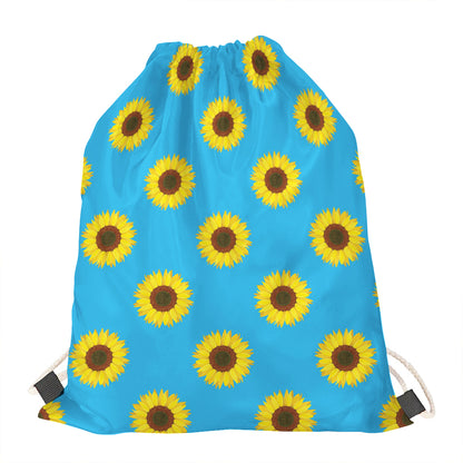 Blue Cute Sunflower Pattern Print Drawstring Bag