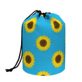 Blue Cute Sunflower Pattern Print Drawstring Makeup Bag