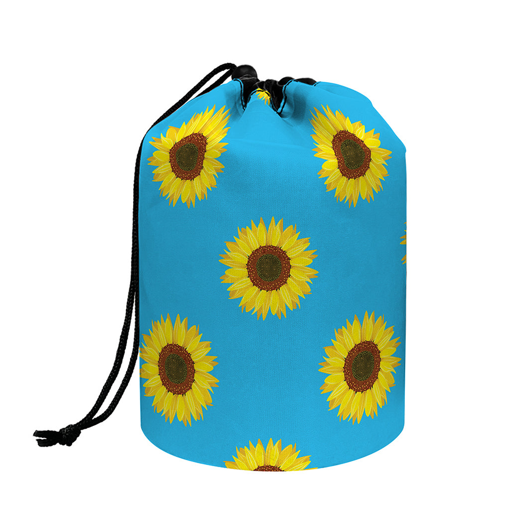 Blue Cute Sunflower Pattern Print Drawstring Makeup Bag