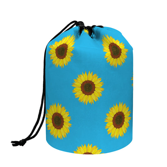 Blue Cute Sunflower Pattern Print Drawstring Makeup Bag