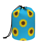 Blue Cute Sunflower Pattern Print Drawstring Makeup Bag