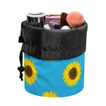 Blue Cute Sunflower Pattern Print Drawstring Makeup Bag
