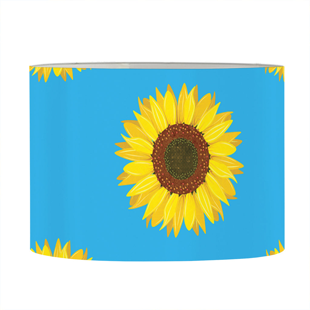 Blue Cute Sunflower Pattern Print Drum Lamp Shade