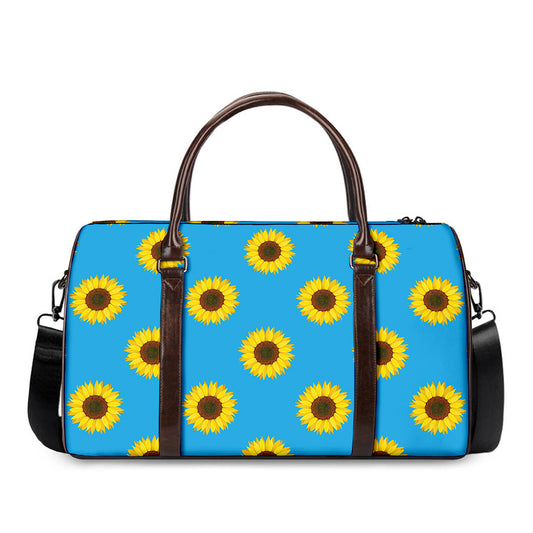 Blue Cute Sunflower Pattern Print Duffle Bag