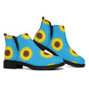 Blue Cute Sunflower Pattern Print Flat Ankle Boots