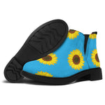 Blue Cute Sunflower Pattern Print Flat Ankle Boots