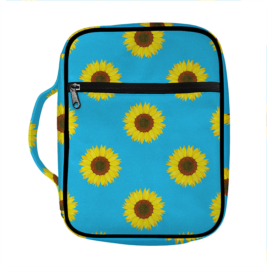 Blue Cute Sunflower Pattern Print Front Pocket Bible Bag