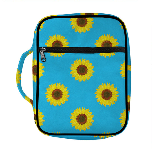 Blue Cute Sunflower Pattern Print Front Pocket Bible Bag