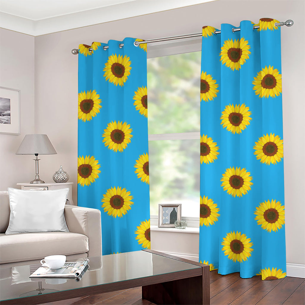 Blue Cute Sunflower Pattern Print Grommet Curtains