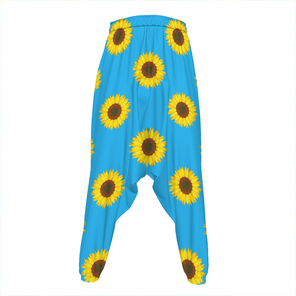 Blue Cute Sunflower Pattern Print Hammer Pants