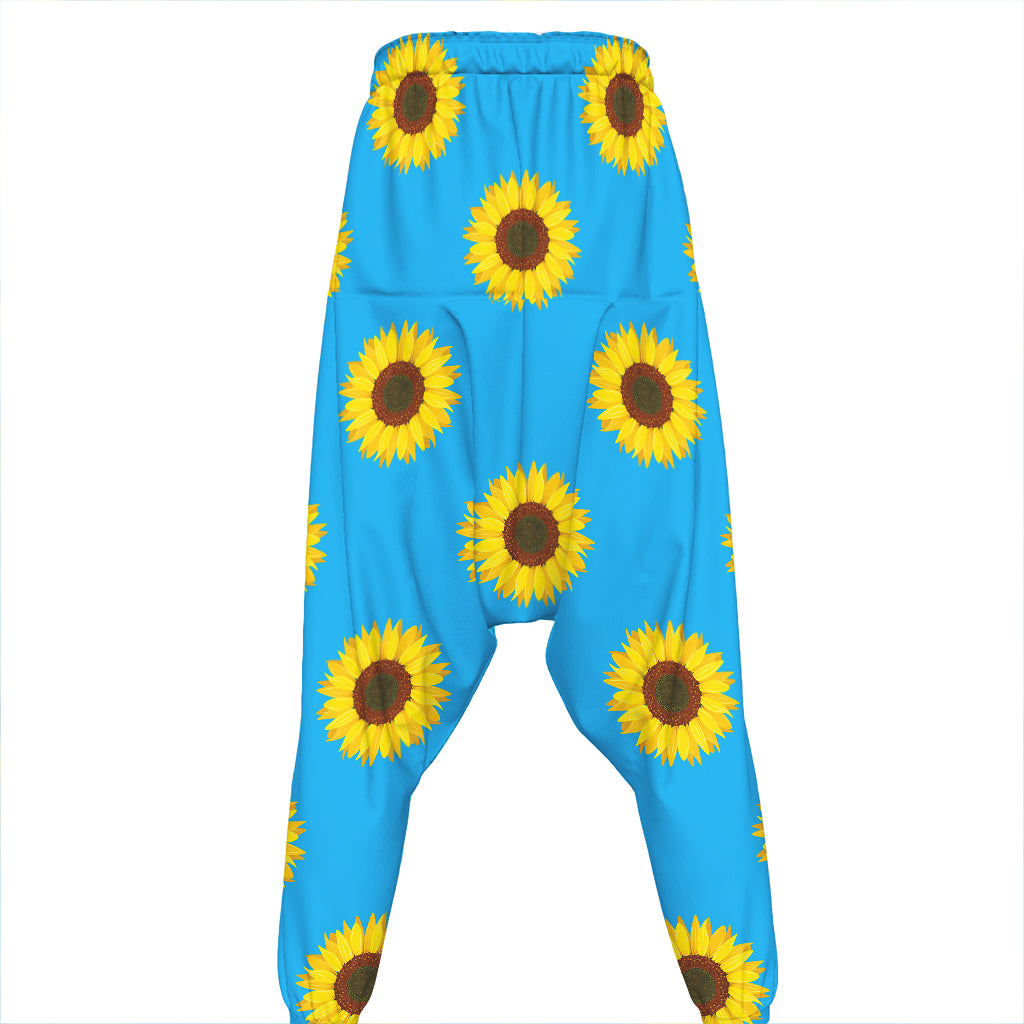 Blue Cute Sunflower Pattern Print Hammer Pants