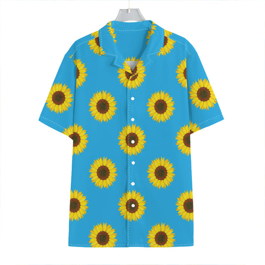 Blue Cute Sunflower Pattern Print Hawaiian Shirt
