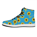 Blue Cute Sunflower Pattern Print High Top Leather Sneakers