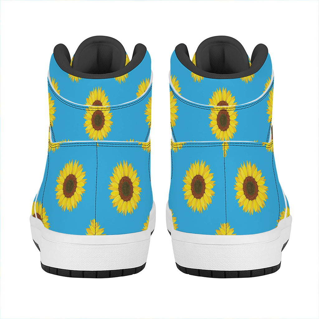 Blue Cute Sunflower Pattern Print High Top Leather Sneakers