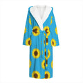 Blue Cute Sunflower Pattern Print Hooded Bathrobe