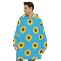 Blue Cute Sunflower Pattern Print Hoodie Blanket
