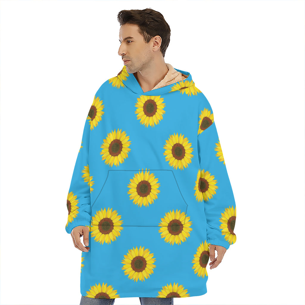Blue Cute Sunflower Pattern Print Hoodie Blanket