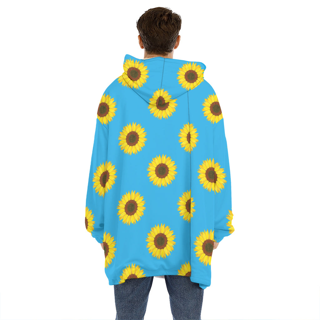 Blue Cute Sunflower Pattern Print Hoodie Blanket
