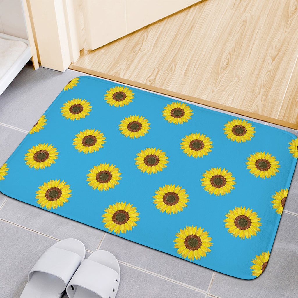 Blue Cute Sunflower Pattern Print Indoor Door Mat
