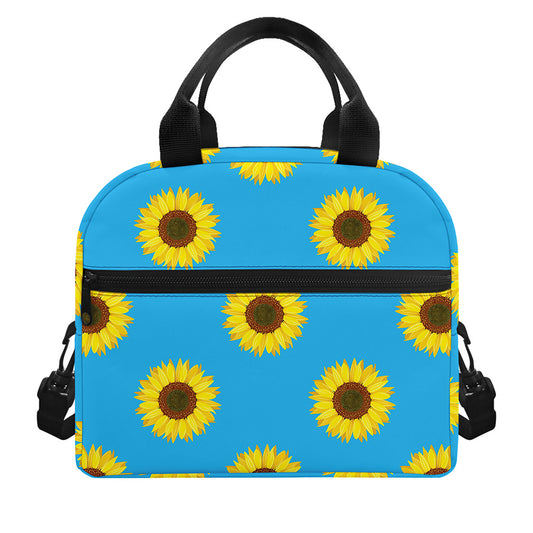 Blue Cute Sunflower Pattern Print Insulated Lunch Bag